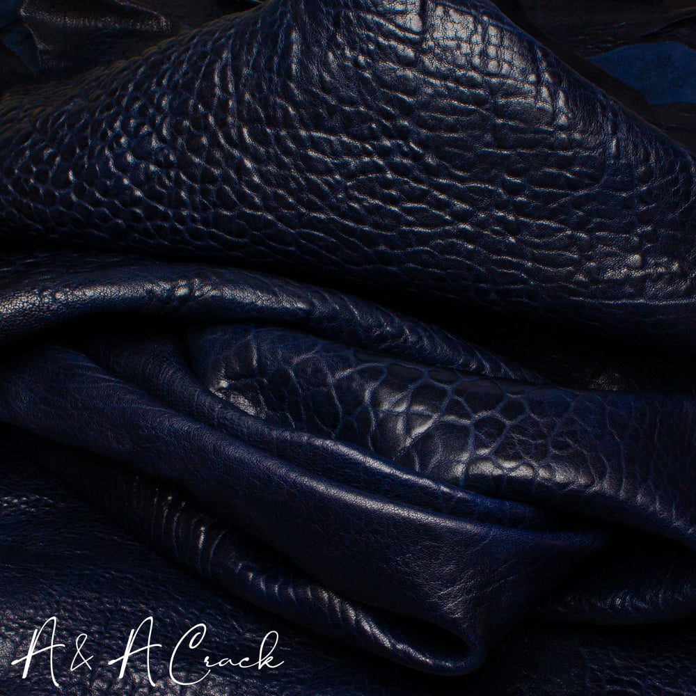 ANILINE SHRUNKEN LAMB LEATHER IN INDIGO BLUE - 1.6/1.8mm SUBSTANCE
