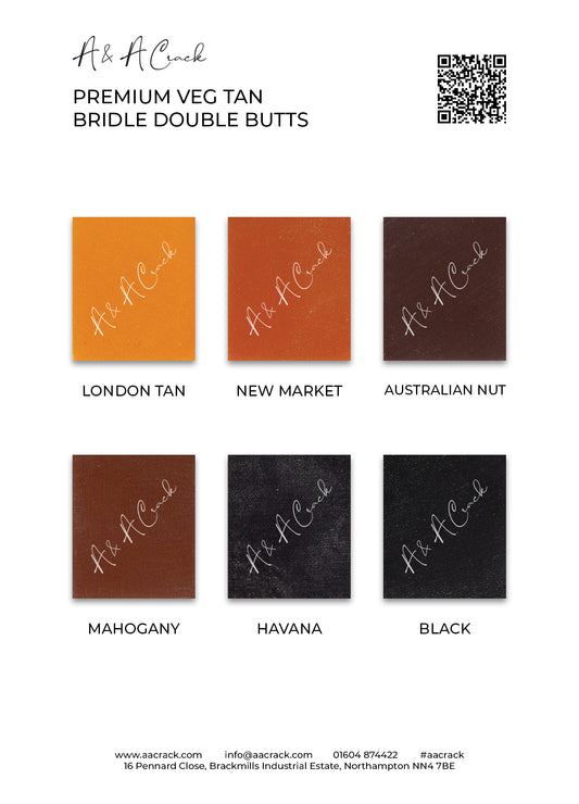 PREMIUM VEG TAN BRIDLE DOUBLE BUTTS - COLOUR CARD