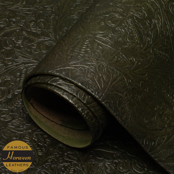HORWEEN CHROMEXCEL® WESTERN FLORAL EMBOSSED LEATHER - FOREST GREEN