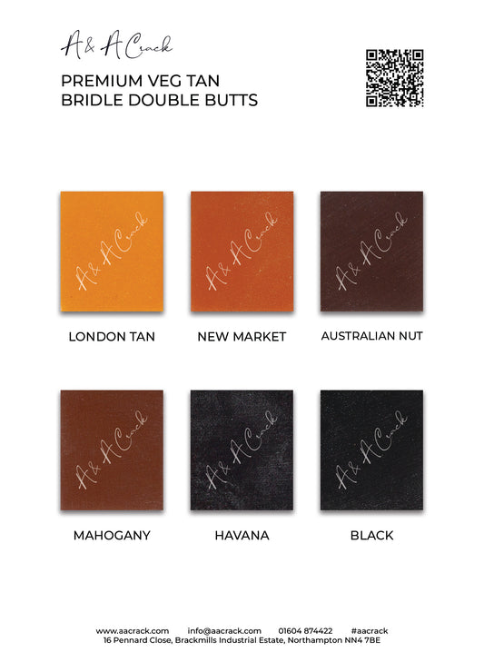 PREMIUM VEG TAN BRIDLE DOUBLE BUTTS - COLOUR CARD