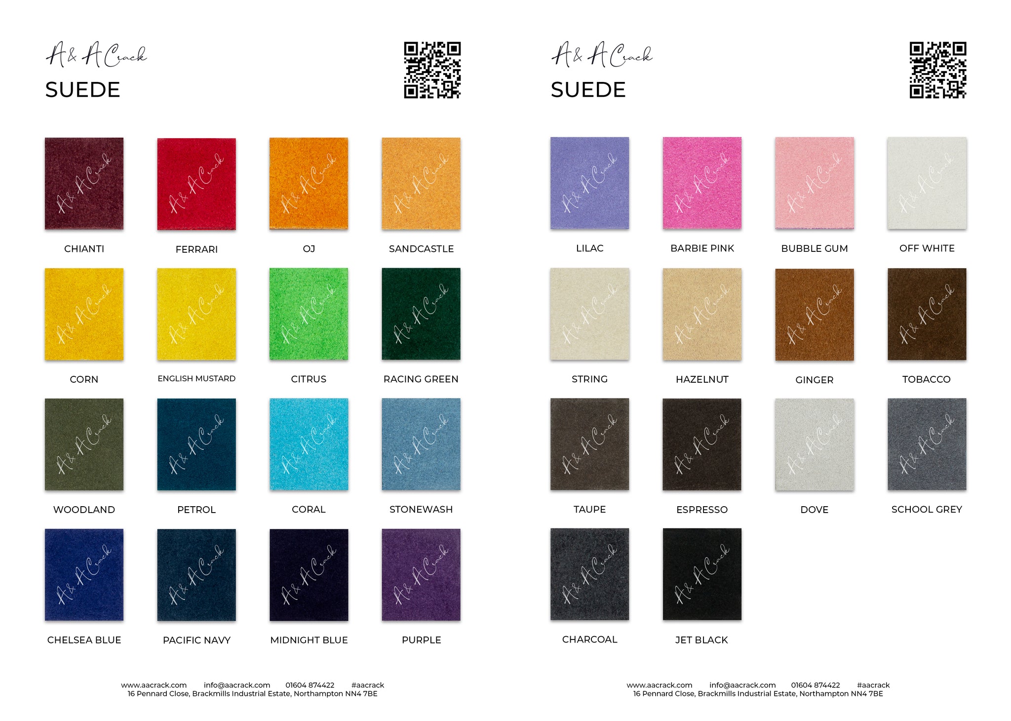 SUEDE - COLOUR CARD – A & A Crack & Sons